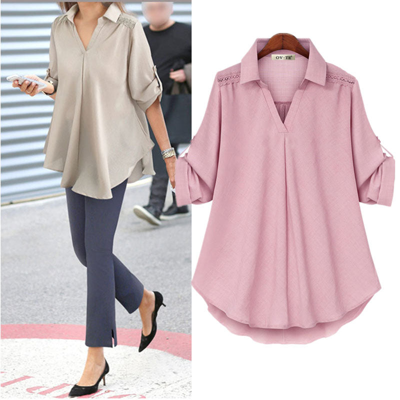 Street Fashion Women's V-neck Casual Loose Comfy Shirt