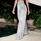 Summer Solid High Waist Flare Shiny Sequin Wide Leg Pants-4