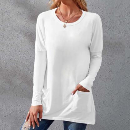 Women Casual Long Sleeve T-Shirt with Round Neck Pocket-6