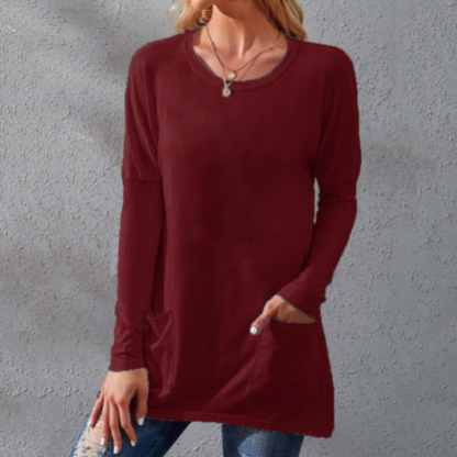 Women Casual Long Sleeve T-Shirt with Round Neck Pocket-9