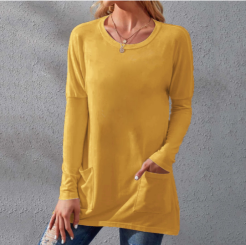 Women Casual Long Sleeve T-Shirt with Round Neck Pocket-10