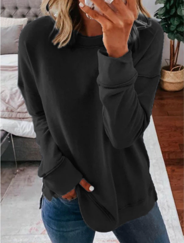 Ladies Autumn And Winter Top Loose Solid Color Long Sleeve T-shirt-1
