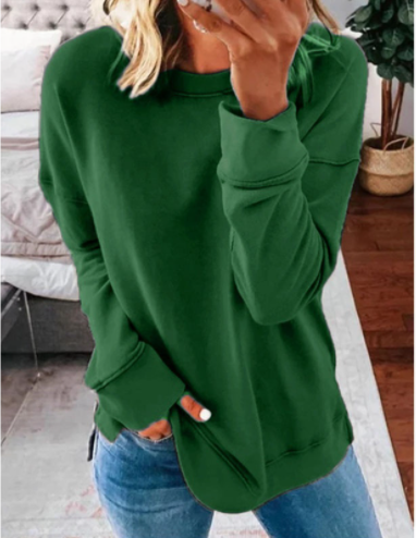 Ladies Autumn And Winter Top Loose Solid Color Long Sleeve T-shirt-2