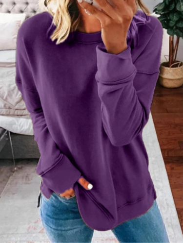 Ladies Autumn And Winter Top Loose Solid Color Long Sleeve T-shirt-3