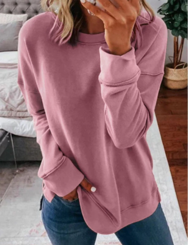 Ladies Autumn And Winter Top Loose Solid Color Long Sleeve T-shirt-4