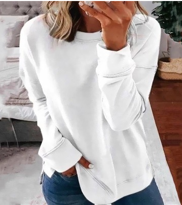 Ladies Autumn And Winter Top Loose Solid Color Long Sleeve T-shirt-6
