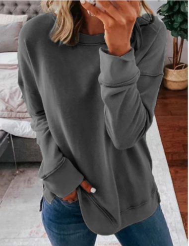 Ladies Autumn And Winter Top Loose Solid Color Long Sleeve T-shirt-7