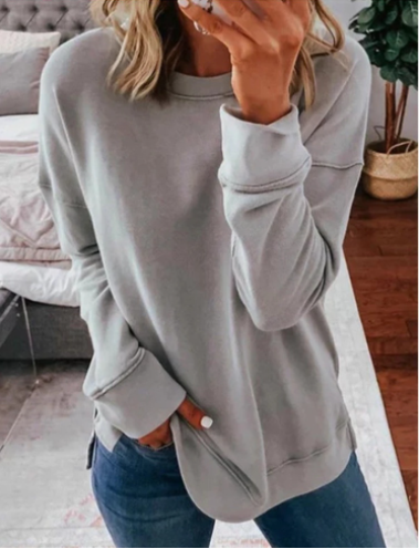 Ladies Autumn And Winter Top Loose Solid Color Long Sleeve T-shirt-8