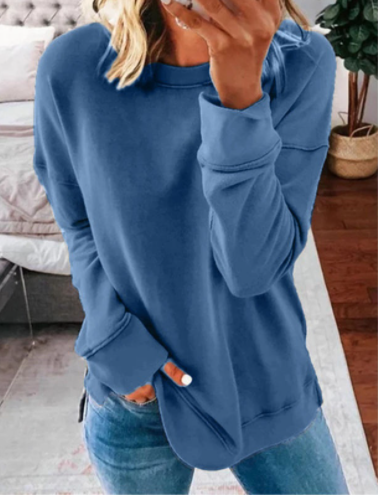 Ladies Autumn And Winter Top Loose Solid Color Long Sleeve T-shirt-9