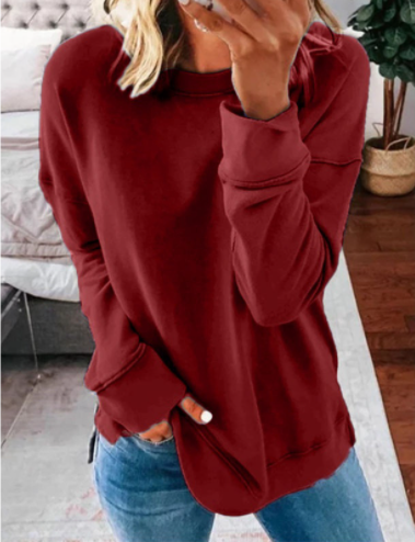 Ladies Autumn And Winter Top Loose Solid Color Long Sleeve T-shirt-10