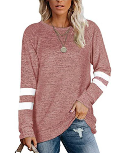 Ladies Long Sleeve Contrast Patchwork V-Neck Loose Casual T-Shirt Top-3