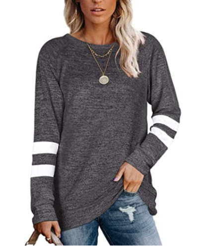 Ladies Long Sleeve Contrast Patchwork V-Neck Loose Casual T-Shirt Top-6