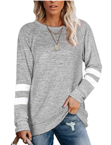 Ladies Long Sleeve Contrast Patchwork V-Neck Loose Casual T-Shirt Top-7