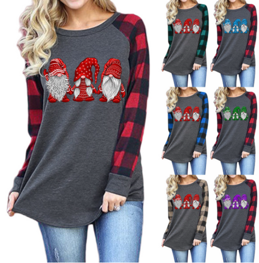 Ladies Santa Graphic Print Crew Neck Long Sleeve T-Shirt