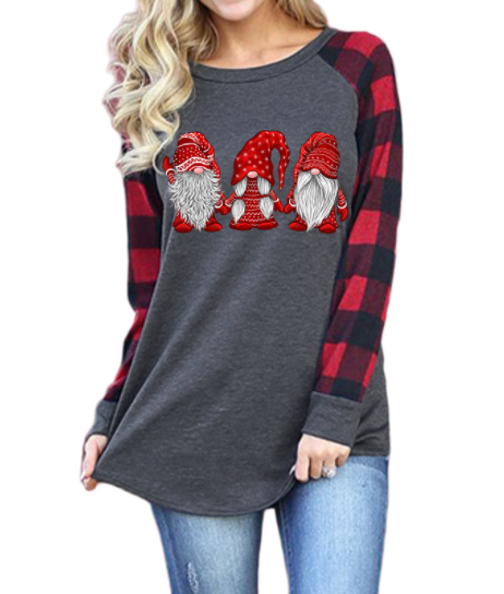 Ladies Santa Graphic Print Crew Neck Long Sleeve T-Shirt-1