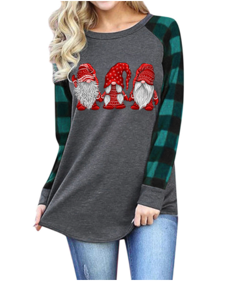 Ladies Santa Graphic Print Crew Neck Long Sleeve T-Shirt-2