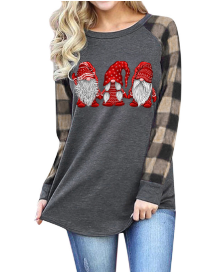 Ladies Santa Graphic Print Crew Neck Long Sleeve T-Shirt-3