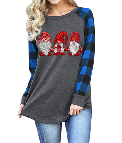 Ladies Santa Graphic Print Crew Neck Long Sleeve T-Shirt-4