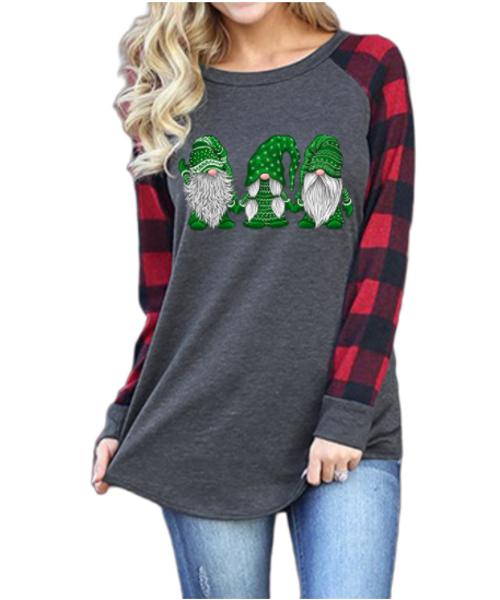 Ladies Santa Graphic Print Crew Neck Long Sleeve T-Shirt-6