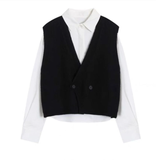 Deep V lazy french vest cardigan-7