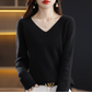 V-Neck Pullover Long Sleeve Solid Color Cashmere Sweater-3