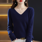 V-Neck Pullover Long Sleeve Solid Color Cashmere Sweater-10
