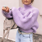 Women's turtleneck long sleeve solid color pullover knitted sweater-1