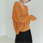 Ladies Loose V-Neck Solid Color Simple Knit Sweater-5