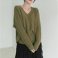 Ladies Loose V-Neck Solid Color Simple Knit Sweater-2