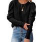 Ladies Solid Jacquard Round Neck Leg of Lamb Sleeve Knit Sweater Top-2