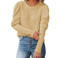 Ladies Solid Jacquard Round Neck Leg of Lamb Sleeve Knit Sweater Top-4