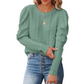 Ladies Solid Jacquard Round Neck Leg of Lamb Sleeve Knit Sweater Top-5