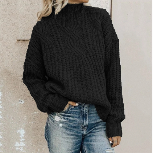 Ladies Turtleneck Twist Knit Sweater-3