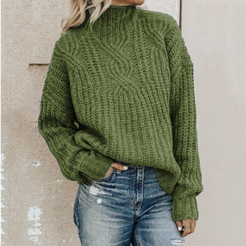 Ladies Turtleneck Twist Knit Sweater-5