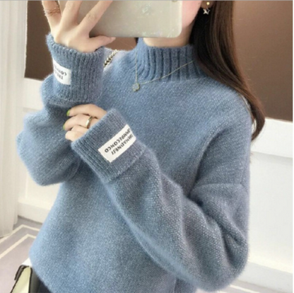 Loose imitation mink down turtleneck thickened bottoming sweater