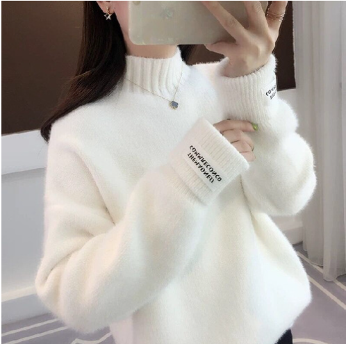 Loose imitation mink down turtleneck thickened bottoming sweater-1