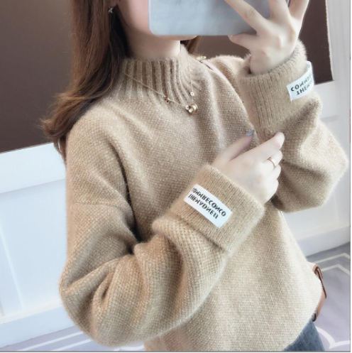 Loose imitation mink down turtleneck thickened bottoming sweater-3