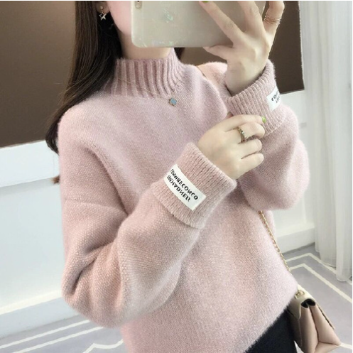 Loose imitation mink down turtleneck thickened bottoming sweater-4