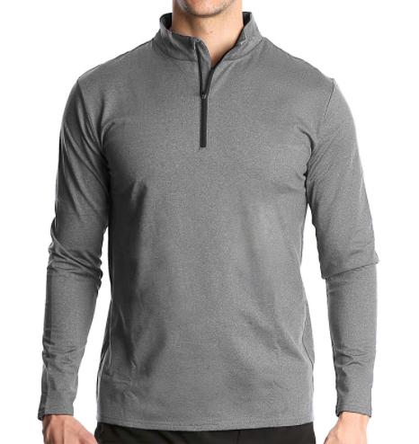 Men's Long Sleeve Quick Dry Sports Running Pullover Half Zipper Solid Color Breathable T-Shirt-1