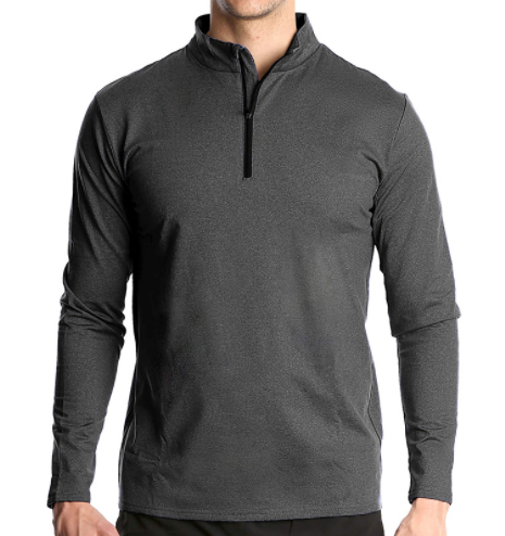 Men's Long Sleeve Quick Dry Sports Running Pullover Half Zipper Solid Color Breathable T-Shirt-2
