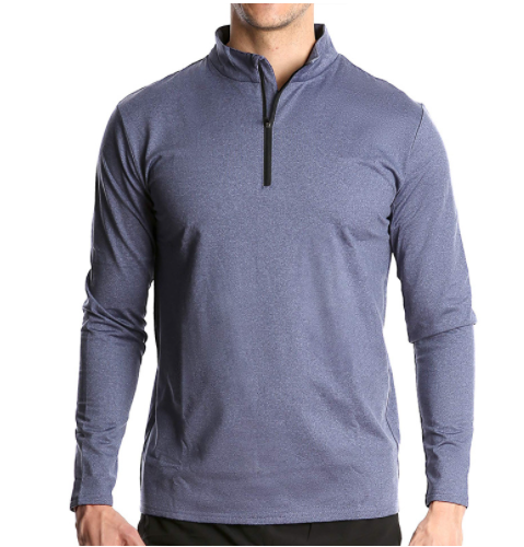 Men's Long Sleeve Quick Dry Sports Running Pullover Half Zipper Solid Color Breathable T-Shirt-3
