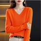 V-Neck Pullover Long Sleeve Solid Color Cashmere Sweater-13