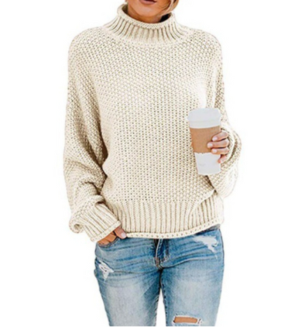 Hot Sale - Loose Solid Color Large Size Turtleneck Sweater-1