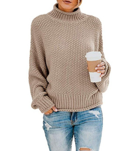 Hot Sale - Loose Solid Color Large Size Turtleneck Sweater-2