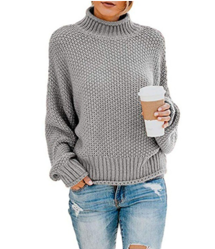 Hot Sale - Loose Solid Color Large Size Turtleneck Sweater-4
