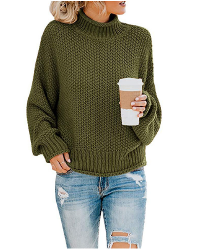 Hot Sale - Loose Solid Color Large Size Turtleneck Sweater-5