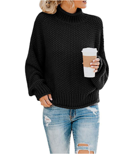 Hot Sale - Loose Solid Color Large Size Turtleneck Sweater-6
