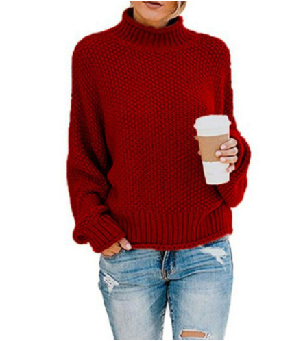 Hot Sale - Loose Solid Color Large Size Turtleneck Sweater-9