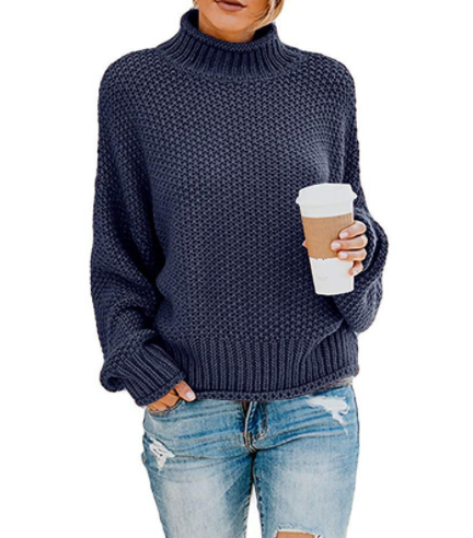 Hot Sale - Loose Solid Color Large Size Turtleneck Sweater-10