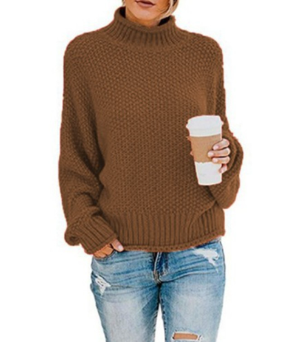Hot Sale - Loose Solid Color Large Size Turtleneck Sweater-11